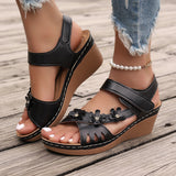 Breakj Slope Heel Sandals Women 2025 Summer New Hollow Flowers Thick-Spoeled Sandals Beach Women's