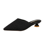 Slippers Women New Summer Shoes Women Fashion Pointed Toe Slides Spike Heels Beige Elastic Mesh Mules Female
