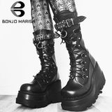 2021 Brand Platform Designer Goth Cool Motorcyle Women Boots Punk Street Zipper Elastic Band Black Ladies