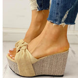 Bow Tied Slip On Leisure Platform Summer Sandals 2020 Wedges High Heels Women Shoes Woman Mules Flip