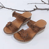 2022 summer ladies casual shoes retro flower fish mouth sandals ladies rhinestone mid-heel wedge sandals open toe large