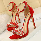Shoes Pearl Rhinestones Super High Heels Suede Women Heels Sexy Party Shoes Summer Women Sandals Stiletto Women