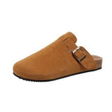 Breakj Head Slippers Female Couple Drag Wish Large Belt Buckle Decorated Roman Shoes Half Dragged Lazy Women Shoes