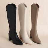 Size 34-43 New Women Boots Zipper Thick High Heels Simple Thick High Heels Autumn Winter Boots Knee High