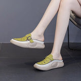 Thick Sole Slippers Female 2024 Summer New Baotou Engraved Hollow Hole Shoes Casual Leather Face A Foot Pedal Cool