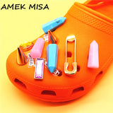 1pcs Pink Blue Marble Shoe Charms Decorations Metal Golden Brooch Rivets Shaped Designer Croc Shoes Buckle