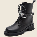 2021 Brand Neww Female Motorcycle Boots Round Toe Lace-Up Solid Chunky Heel Platform Boots Chain Hot Sale Women