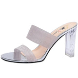 2024 Fashion Silver High Heels Sandals Women Summer Transparent Heeled Slippers Woman Open Toe Shiny Party Shoes