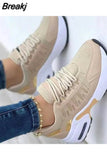 Women Summer Sneakers Breathable Mesh Patchwork Vulcanized Shoes Lace-Up Wedges Casual Running Sports Platform