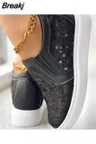 Dropship Platform Wedges Woman Shoes 2023 New Sporty Sneakers Floral Embroidered Slip On Wedge Sneakers Comfy