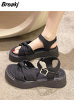Sandal Woman Luxury 2023 Summer Clogs With Heel Female Shoe All-Match Med Fashion Thick Girls Comfort Medium Beige