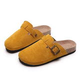 Breakj Size 35-45 Vintage Women's Shoes One Foot Flat Bottom Bag Head Half Slippers Women's Summer Wear Round Head Belt Buckle Cool