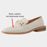 Women Flats Shoes For Real Leather 2023 Spring Thick Heels Shoes Woman Casual Loafers Office Lady Footwear Size