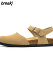 New Summer Women Gladiator Cork Sandals Fashion Casual Buckle Strap Closed Toe PU Leather Sandal Shoe Flat