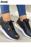 Women 2023 Autumn Wedges Lace-Up Sneakers Solid Color Sewing Platform Sport Style Vulcanized Shoes Casual Ladies Tennis