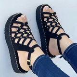 Women Sandals Summer 2022 New Rivets Platform Sandals Flat Heels Shoes Women Summer Sandalias Mujer Elegant Medium Heel