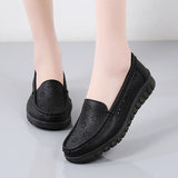 Breakj Autumn Leather Soft Soles Casual Women's Singles Comfortable Anti-Slip Wear-Resistant Mother Shoes Bean Shoes