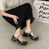 A Wedge Slippers Women Summer Glitter Slides Platform High-Heeled Shoes Lady Pantofle Soft Jelly 2024 Crystal Rubber