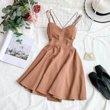 2020 New Women Sexy V-neck Backless Spaghetti Strap Dress Summer Striped Slim A-line Ladies Sandy Beach
