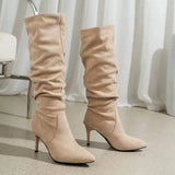 High-Chameled Knight Boots 2025 Autumn And Winter New Velvet Fine And Pointed Pure Color Fashion Boots