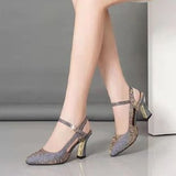 2023 High Heels New Solid Color Sandals Summer One Word Buckle Comfortable Baotou Sexy Single Shoes Women Casual
