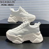 Black Dad Chunky Sneakers Casual Vulcanized Shoes Woman High Platform Sneakers Lace Up White Sneakers Women