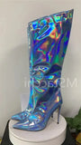 Women's High Boots Gold Silver Pointed Toe Knee-high Boots For Woman Sexy High Heels Party Shoes Ladies Stiletto botas