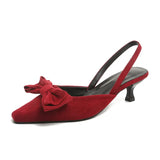 Breakj Summer New Pointed High-Heeled Shoes Women's Pointed Bow Red Single Shoes Comfortable Not Tired Thin Heel Women's