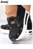 Dropship Platform Wedges Woman Shoes 2023 New Sporty Sneakers Floral Embroidered Slip On Wedge Sneakers Comfy