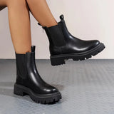 Pu Leather Thick Sole Chelsea Boots Women 2023 Retro Round Toe Platform Ankle Boots Woman Back Zipper Short Botas