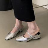 Breakj Temperament Silver Flat Head Single Shoes New Coarse Bag Head Half Slippers Women Wear French Evening Evening Women's
