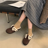 New Women Artificial Fur Closed Toe Slipper Autumn Winter Casual Warm Outside Vintage Soft Plush Slides