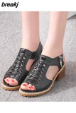 New Women's Square Heel Summer Shoes Leather Zip Gladiator Sandals Medium Heel Zip Platform Sandals High Heels