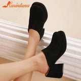 Fashion Brand Women Slippers 2023 Chunky High Heels Suede Platform Sandals European Style Office Daily Lady Sandals