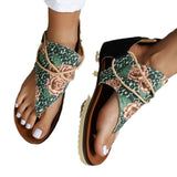Breakj Size Sandals Women Popular Summer New Clip Toe Print Flat Sandals Women's Back Zipper Women