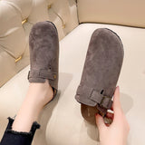 Breakj Size 35-45 Vintage Women's Shoes One Foot Flat Bottom Bag Head Half Slippers Women's Summer Wear Round Head Belt Buckle Cool