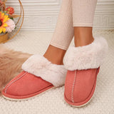 Winter Home Fur Slippers Women 2023 New Couples Flat Heels House Cotton Shoes Woman Faux Suede Keep Warm Plush
