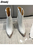 Toe Women's Knight Boots Elegant Genuine Suede Leather Short Boots Ladies Strange Heel Shoes Women Slip-on Mid-calf