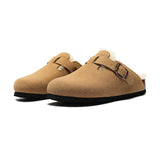 2023 New Winter Fur Cork Slipper Casual Women Solid Color Plush Inside Nubuck Leather Outside Non-slip Closed Toe