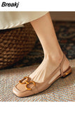 Summer Women Low Heel Sandals Square Toe Fashion Metal Decoration Mature Slingback Buckle Strap Office Ladies Casual