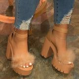 Breakj Summer New Thick Heel Sandals Women Feel A Buckle With Fur Fashion Women's