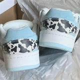 Breakj Leopard Print Leather Blue And White Color Bread Shoes Women's Niche Versatile Skateboard Shoes Casual Low-Top Platform Sports