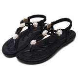 2018 Woman Sandals Bead Bohemian Clip Toe Comfortable Thong Shoes Boho Elastic Band Back Strap Flat Beach