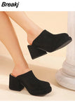 Fashion Brand Women Slippers 2023 Chunky High Heels Suede Platform Sandals European Style Office Daily Lady Sandals