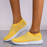 Shiny Crystal Knitted Sneakers for Women Plus Size Light Slip on Flats Shoes Woman Casual Soft Bottom Sock Shoes