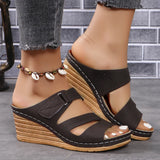 Breakj Size Slope Heel Slippers Female 2024 Summer New Velcro Hollow Casual Slippers Female