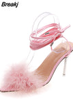 Women's Sandals 2023 Summer Hot Sale Women's Sandals Feather Crystal Pointed Open Toe Sandals Banquet Party Zapatos Para