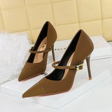 Breakj Korean Version Of Fashion Banquet High Heels Women's Shoes With Light Corduroy Stitching Pointed One Word Belt Single