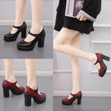 Breakj Shoes Women Black Heel Single Shoe Model Walking Shoes Soft Leather Shoes Thick Heel Large Women's Shoes High