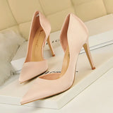 Breakj Fine High Heel Satin Shallow Mouth Pointed Head Side Hollow Out Sexy Nightclub Show Thin Single Shoes Women's High